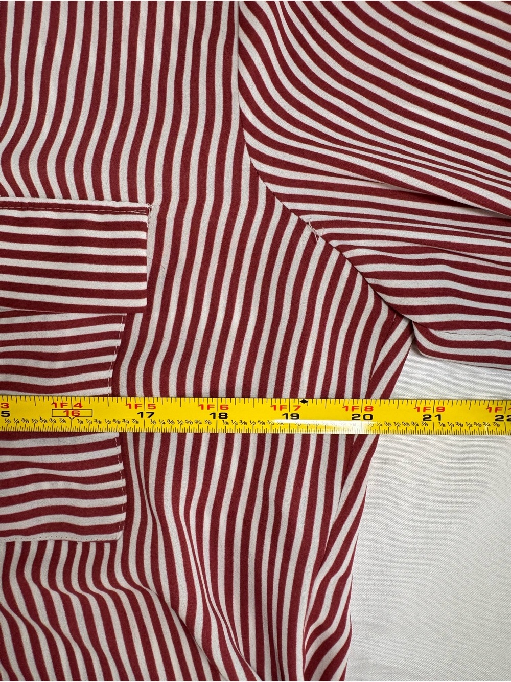 LOFT Women’s Medium Red White Stripe Utility Blouse Roll Tab Long Sleeve Top - Picture 3 of 7